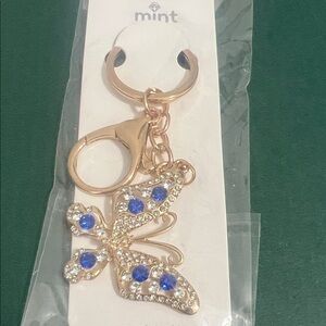 Mint Gold-Tone Butterfly Keychain/charm with Blue Crystals